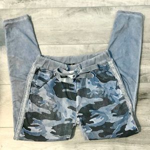 NT blue camouflage pants with glitter side stripe